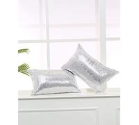 Eternal Beauty Confezione da 2 federe decorative rettangolari con paillettes argentate, per la decorazione della casa, con cerniera nascosta, 30 x 50 cm