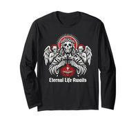 Eternal Life Awaits Dark Christian Gothic Skeleton Gesù Art Maglia a Manica