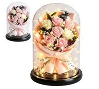 Eternal Rose Bouquet With Glass Dome - Dried Flower Arrangement With LED