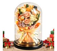 Eternal Rose Bouquet With Glass Dome - Dried Flower Arrangement With LED