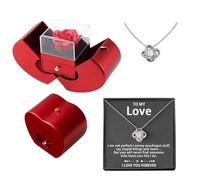 Eternal Rose Box con collana, rosa con collana, rosa artificiale con fiore per sempre - Rosa rossa perpetua conservata con gioielli, collana per ragazze e donne, C, Platino, Unisex - Adulto