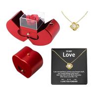 Eternal Rose Box con collana, rosa con collana, rosa artificiale con fiore per sempre - Rosa rossa perpetua conservata con gioielli, collana per ragazze e donne, A, Platino, Unisex - Adulto