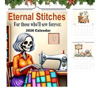 Eternal Stitches Calendario 2026, divertente calendario da parete per quilting e cucito, con design umoristico scheletrato, calendario da parete 12 mesi a tema teschio con umorismo per trapunte, idea