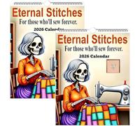 Eternal Stitches Calendario 2026, divertente calendario da parete per quilting e cucito, con design umoristico scheletrato, calendario da parete 12 mesi a tema teschio con umorismo per trapunte, idea