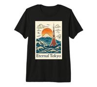 Eternal Tokyo - Ukiyo-e Style Monte Fuji & Torre di Tokyo Maglietta Premium