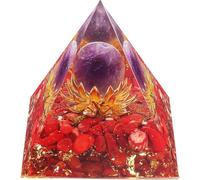 EternalOrgone Piramide orgonica con fiore della vita, per energia positiva, orgonite ametista e corallo rosso, piramidi di cristallo curativo per ridurre lo stress, chakra, reiki, guarigione
