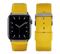 Eternel - Cinturino compatibile con Apple Watch Holi giallo 44/45/46/49 mm adattatori alluminio grigio siderale/mezzanotte - Pelle di vacchetta fatta in Francia - Compatibile con tutti Apple Watch