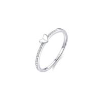 Eternity Band da donna, set di anelli con diamanti da donna a forma di cuore in argento con diamante rotondo Pt950 e oro bianco, U 1/2, PT950, Diamante