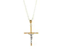 Eternity - Ciondolo a crocifisso in oro 9 carati, 2 colori e catenina da 45,6 cm
