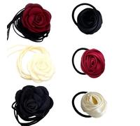 Eterspr 3 Pezzi Collana Girocollo Fiore Donna con Rosa, Collana Girocollo Con Rosa, 3 Elastici Capelli Ragazze, Perfetto per Wedding Bride Party Compleanno per le Donne Ragazze