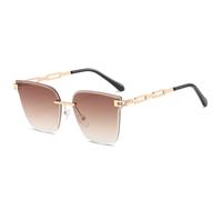 ETETGVG Occhiali da sole da donna senza montatura Cat Eye Eyewear Gradient Brown Cutting Lens Occhiali da sole per donna Occhiali da vista in lega, marrone