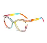 ETETGVG Occhiali da sole oversize di lusso da donna con montatura a forma di occhio di gatto con strass e perle simulate (arcobaleno)