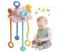 ETETOO Montessori-Toys - Giocattolo Montessori con Corda da Tirare - Realizzato in Silicone Alimentare al 100% con Funzione sonaglio Integrata e Design Facile da Pulire (Rosa)