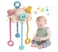 ETETOO Montessori-Toys - Giocattolo Montessori con Corda da Tirare - Realizzato in Silicone Alimentare al 100% con Funzione sonaglio Integrata e Design Facile da Pulire (Colore Crema)