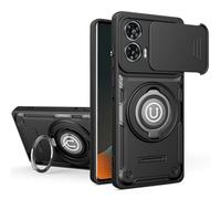 ETGOKJM for Motorola Moto G85/G96 Case, Shockproof Phone Cover with Built-in Kickstand & Slide Camera Protector, Heavy Duty Drop Resistant Full Body Protective(Siyah)