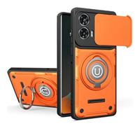 ETGOKJM for Motorola Moto G85/G96 Case, Shockproof Phone Cover with Built-in Kickstand & Slide Camera Protector, Heavy Duty Drop Resistant Full Body Protective(Orange)