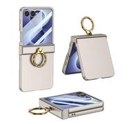 ETGOKJM for Samsung Galaxy Z Flip 8 Screen Protector Case | Built in Magnetic Hinge & Ring Clip Stand, Hard PC Shockproof Full Body Protective Cover(Gold)