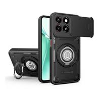 ETGOKJM for ZTE Blade A35 Case, Shockproof Phone Cover with Built-in Kickstand & Slide Camera Protector, Heavy Duty Drop Resistant Full Body Protective(Siyah)