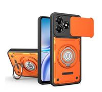 ETGOKJM for ZTE Blade A36 4G/5G Case, Shockproof Phone Cover with Built-in Kickstand & Slide Camera Protector, Heavy Duty Drop Resistant Full Body Protective(Orange)