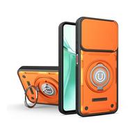 ETGOKJM for ZTE Blade A55 Case, Shockproof Phone Cover with Built-in Kickstand & Slide Camera Protector, Heavy Duty Drop Resistant Full Body Protective(Orange)