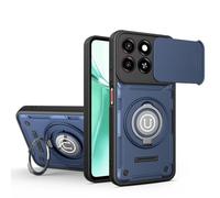 ETGOKJM for ZTE Blade A55 Case, Shockproof Phone Cover with Built-in Kickstand & Slide Camera Protector, Heavy Duty Drop Resistant Full Body Protective(Mavi)