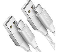 etguuds Cavo USB C Bianco 2Pezzi 1.8M, Lungo Cavo USB A a USB C Ricarica Rapida 3A USB Tipo C Cavi Nylon per iPhone 15 Pro Samsung Galaxy S23 S22 S21 S20 S10 S9 S8 Plus A50 A40 A21 M31