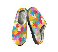 Ethebre Autismo puzzle modello pantofole casa per donne uomini, Autismo Jigsaw Puzzle Pattern, 38.5/39.5 EU