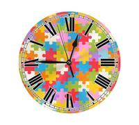 Ethebre Autismo puzzle modello rotondo orologio da parete silenzioso senza ticchettio decorativo a batteria orologio da parete con supporto per soggiorno, camera da letto, cucina, ufficio, decorazione