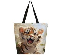 Ethebre Bella borsa tote in tela con motivo tigrato, da donna, riutilizzabile, con tasca interna con cerniera, graziosa stampa casual, per lavoro, viaggi, shopping, idea regalo