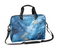 Ethebre Borsa a tracolla per computer portatile da 16 pollici con stampa di liquido effetto marmo blu con tracolla borsa messenger da viaggio borsa per laptop da lavoro con tasche multiple per uomini