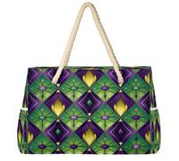 Ethebre Borsa da spiaggia colorata a quadri Mardi Gras da donna, impermeabile, a prova di sabbia, con cerniera, tasche multiple, da viaggio, piscina, per vacanze, palestra, shopping, 52 x 18,5 x 38 cm