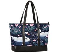 Ethebre Borsa per computer da donna, in tela, con grazioso cigno e uccellini, borsa per computer portatile da 15,6 pollici con manico in pelle, grande capacità, borsa da lavoro per ufficio, lavoro