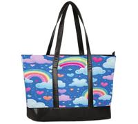 Ethebre Borsa per computer da donna, in tela, con motivo arcobaleno e cuori, nuvole, con manico in pelle, grande capacità, per ufficio, lavoro, viaggi, scuola