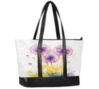 Ethebre Borsa per computer da donna, in tela, con motivo floreale e dente di leone, con manico in pelle, grande capacità, per ufficio, lavoro, viaggi, scuola