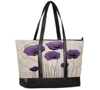 Ethebre Borsa per computer da donna, in tela, con stampa artistica con papaveri viola, borsa tote per laptop da 15,6 pollici con manico in pelle, grande capacità, borsa da lavoro per ufficio, lavoro