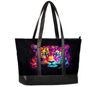 Ethebre Borsa per computer da donna, in tela, con stampa leopardata e giaguaro, colorata, per computer portatile da 15,6 pollici, con manico in pelle, grande capacità, per ufficio, lavoro, viaggi