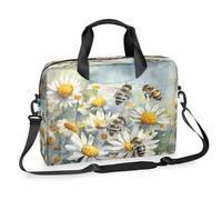 Ethebre Borsa per computer portatile con stampa di api e fiori ad acquerello da 16 pollici con tracolla, borsa messenger da lavoro, da viaggio, con tasche multiple, per uomini e donne