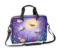 Ethebre Borsa per computer portatile da 16 pollici con api e fiori e luna, con tracolla, borsa messenger da lavoro, da viaggio, con tasche multiple, per uomini e donne