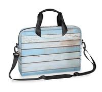 Ethebre Borsa per computer portatile da 16 pollici con motivo a tavola in legno, blu e bianco, con tracolla, borsa messenger da lavoro, da viaggio, con tasche multiple, per uomini e donne