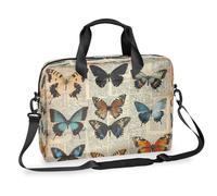 Ethebre Borsa per computer portatile da 16 pollici con motivo vintage farfalle e giornali, con tracolla, borsa messenger da lavoro, da viaggio, con tasche multiple, per uomini e donne