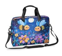 Ethebre Borsa per computer portatile da 40,6 cm con motivo api e campi di fiori, con tracolla, borsa messenger da lavoro, da viaggio, con tasche multiple, per uomini e donne