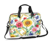 Ethebre Borsa per computer portatile da 40,6 cm, con tracolla, per lavoro, viaggi, lavoro, con tasche multiple, per uomini e donne, con girasoli, papaveri e fiordalisi