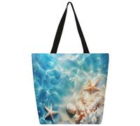 Ethebre Borsa tote da donna in tela con conchiglie di sabbia e stella marina borsa a tracolla riutilizzabile con tasca interna con cerniera carina stampata casual quotidiano lavoro viaggi shopping