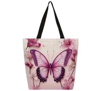 Ethebre Borsa tote da donna in tela con farfalla e fiore e giglio, borsa a tracolla riutilizzabile con tasca interna con cerniera carina stampata casual quotidiano lavoro viaggi shopping shopping tote