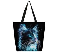 Ethebre Borsa tote da donna in tela con gatto al neon astratto borsa a tracolla riutilizzabile con tasca interna con cerniera carina stampata casual quotidiano lavoro viaggi shopping shopping tote
