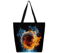 Ethebre Borsa tote da donna in tela da basket con fiamme blu e rossa borsa a tracolla riutilizzabile con tasca interna con cerniera carina stampata casual lavoro quotidiano viaggi shopping shopping