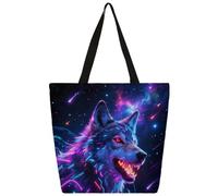 Ethebre Borsa tote in tela con lupo astratto spaziale per le donne borsa a tracolla riutilizzabile con tasca interna con cerniera carina stampata casual quotidiano lavoro viaggi shopping shopping tote