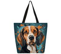 Ethebre Borsa tote in tela con motivo cane beagle con schizzi colorati, borsa a tracolla riutilizzabile con tasca interna con cerniera carina stampata casual per lavoro quotidiano, viaggi, shopping