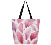 Ethebre Borsa tote in tela da donna riutilizzabile con piume e cuori innamorati borsa a tracolla con tasca interna con cerniera carina stampata casual quotidiano lavoro viaggi shopping shopping tote