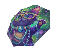 Ethebre Carino Cartoon Cat Mardi Gras Ombrello Pieghevole Ombrello da Viaggio Compatto Antivento Impermeabile con Protezione UV Rivestimento Nero Leggero 8 Costine Portatile per Pioggia Sole